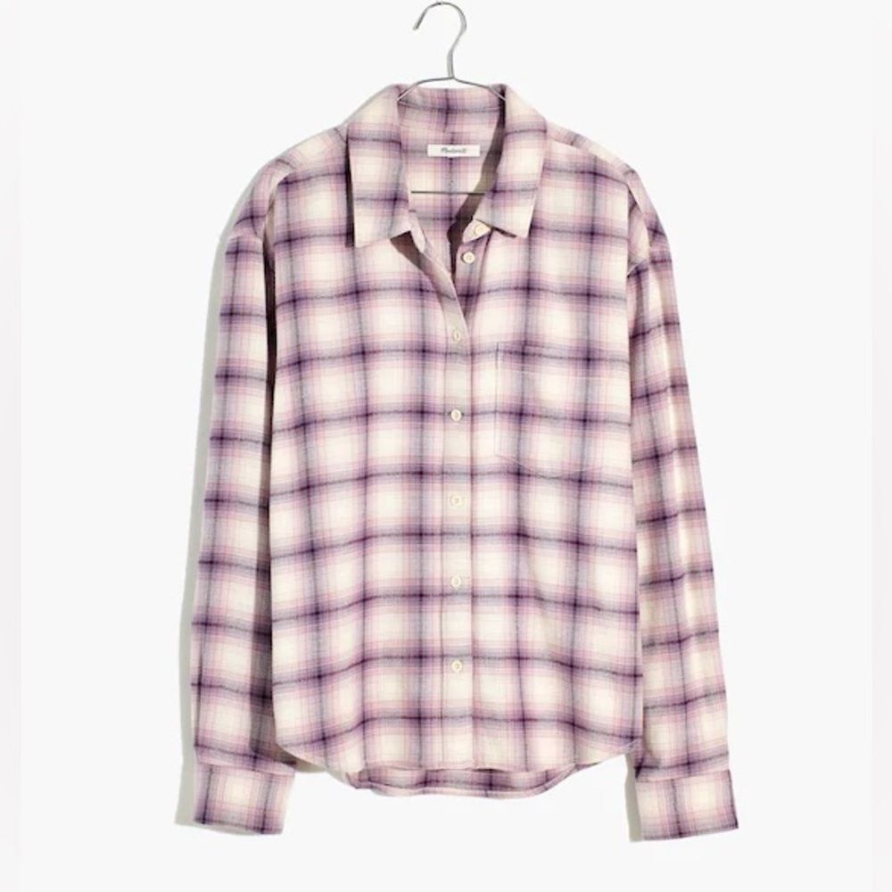 Madewell Flannel Kempton Button Up Shirt Women's Size Large Purple Plaid